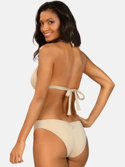Beżowe błyszczące monokini push-up FL25/641L Lurex