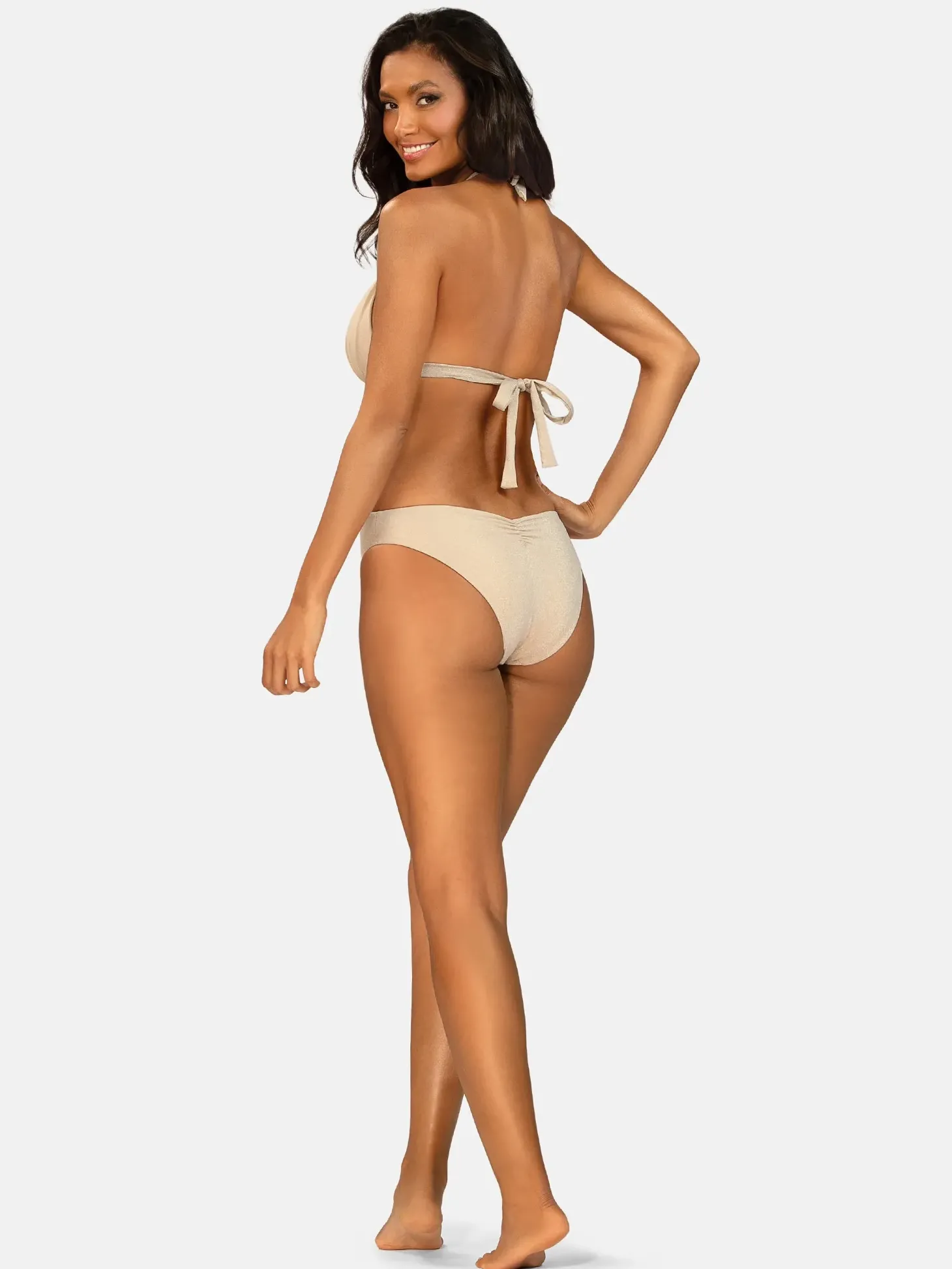 Beżowe błyszczące monokini push-up FL25/641L Lurex