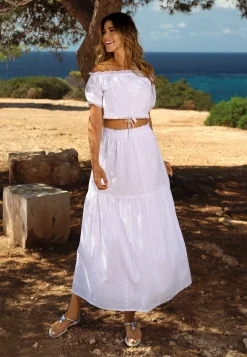 Biała długa spódnica haftowana styl Boho F228/645