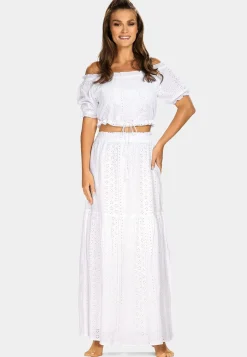 Biała długa spódnica haftowana styl Boho F228/645