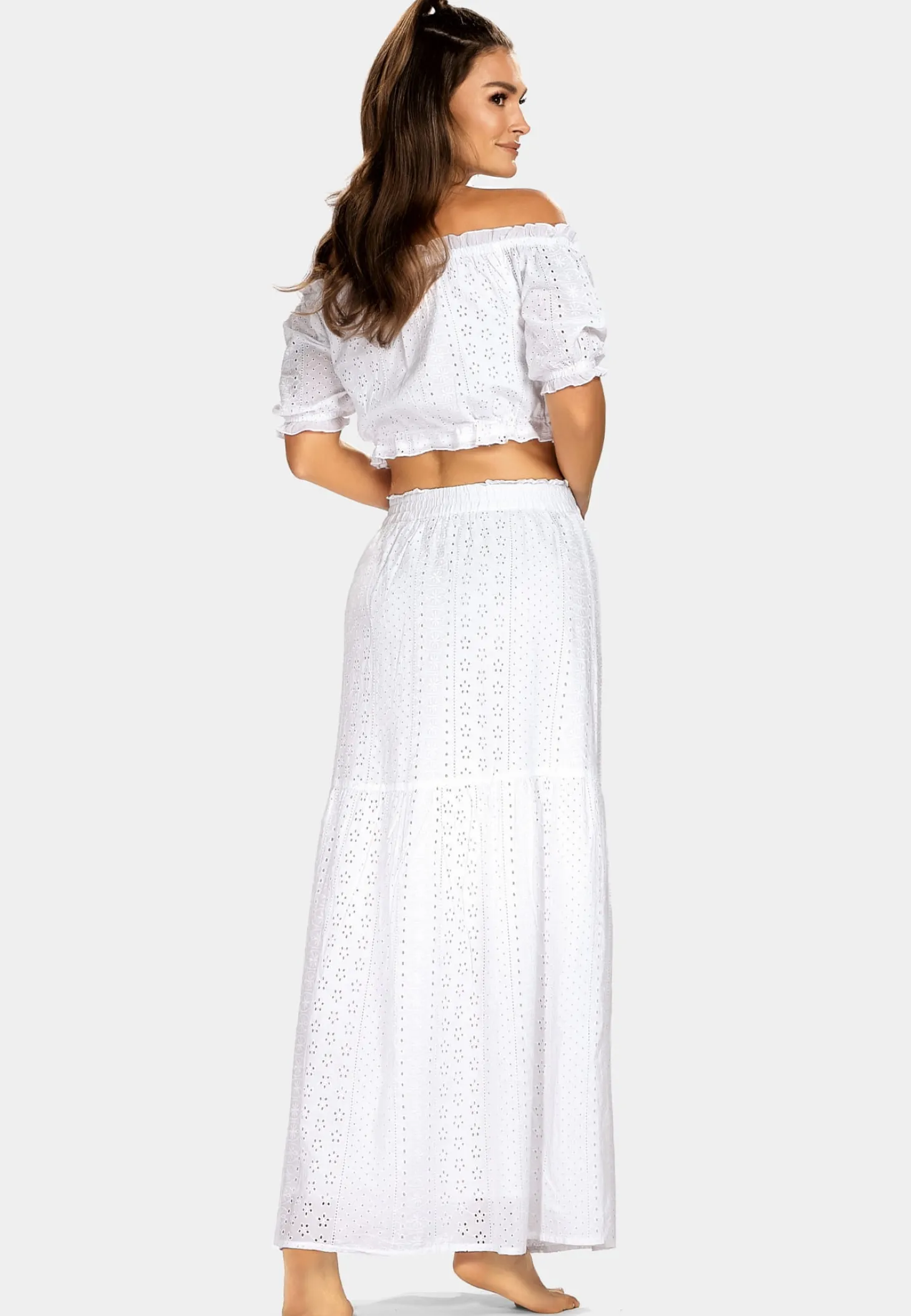 Biała długa spódnica haftowana styl Boho F228/645