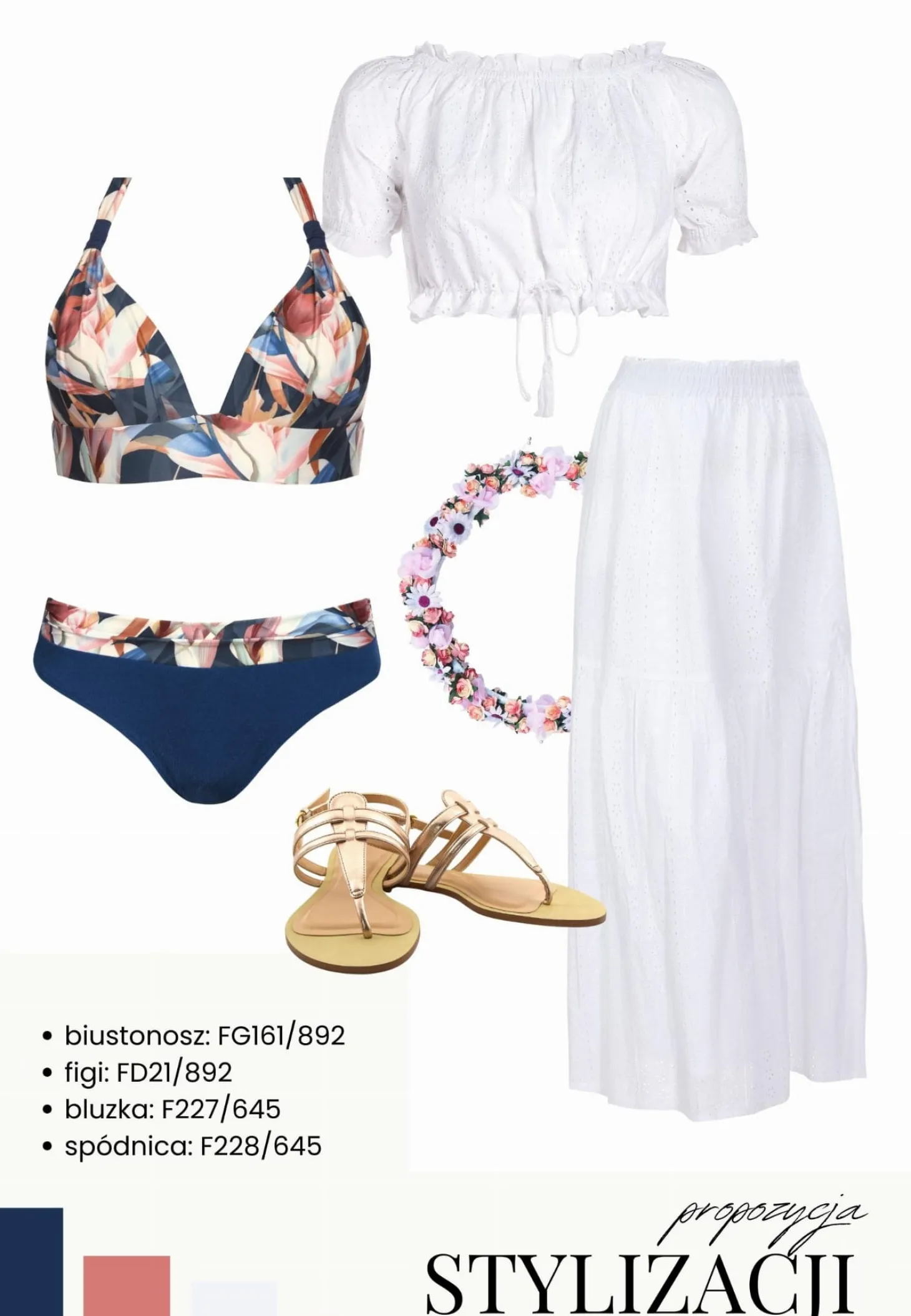 Biała długa spódnica haftowana styl Boho F228/645