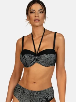 Czarna Bardotka kąpielowa z wzorem boho FG13/931