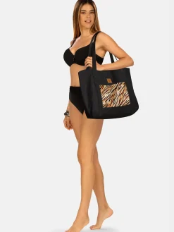 Czarna duża torba plażowa damska F87/BAG44 Safari