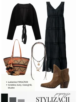 Czarna długa sukienka na lato F195A/509 Styl boho