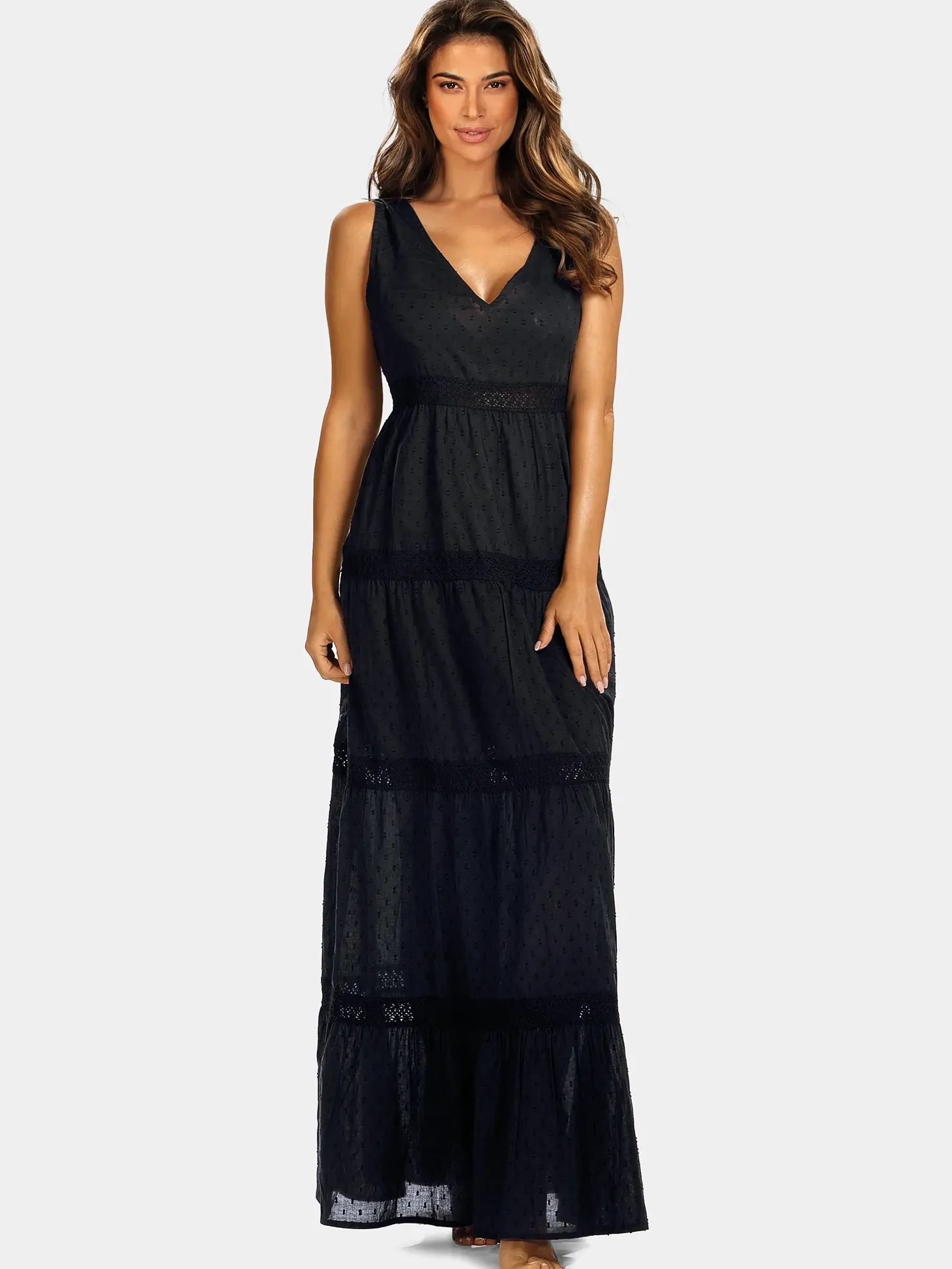 Czarna długa sukienka na lato F195A/509 Styl boho