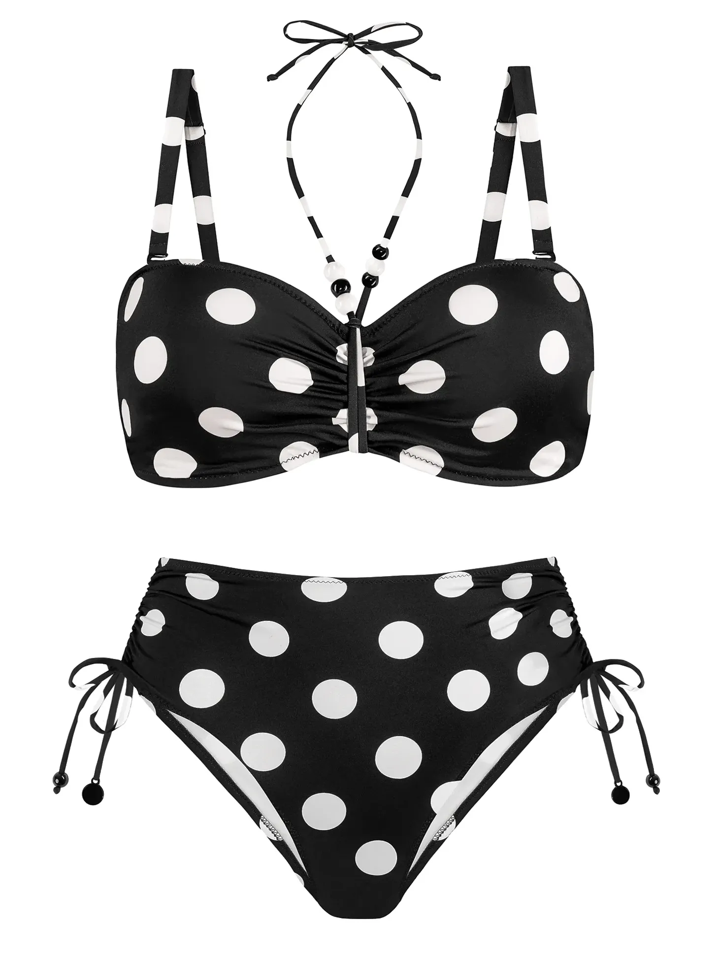 Czarne bikini wysoki stan w grochy FL13/917 set