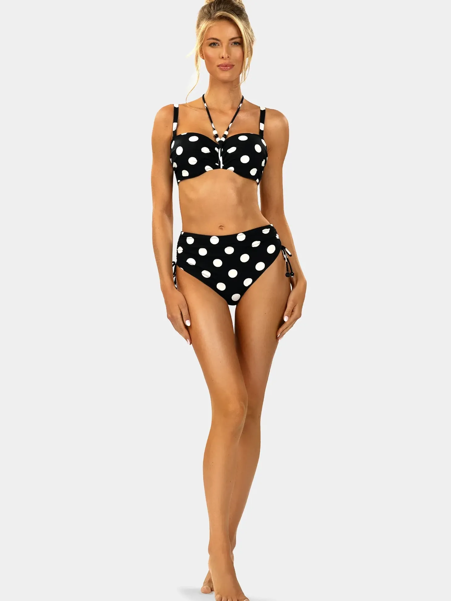 Czarne bikini wysoki stan w grochy FL13/917 set