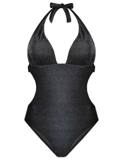 Czarne błyszczące monokini push-up FL25/707L Lurex