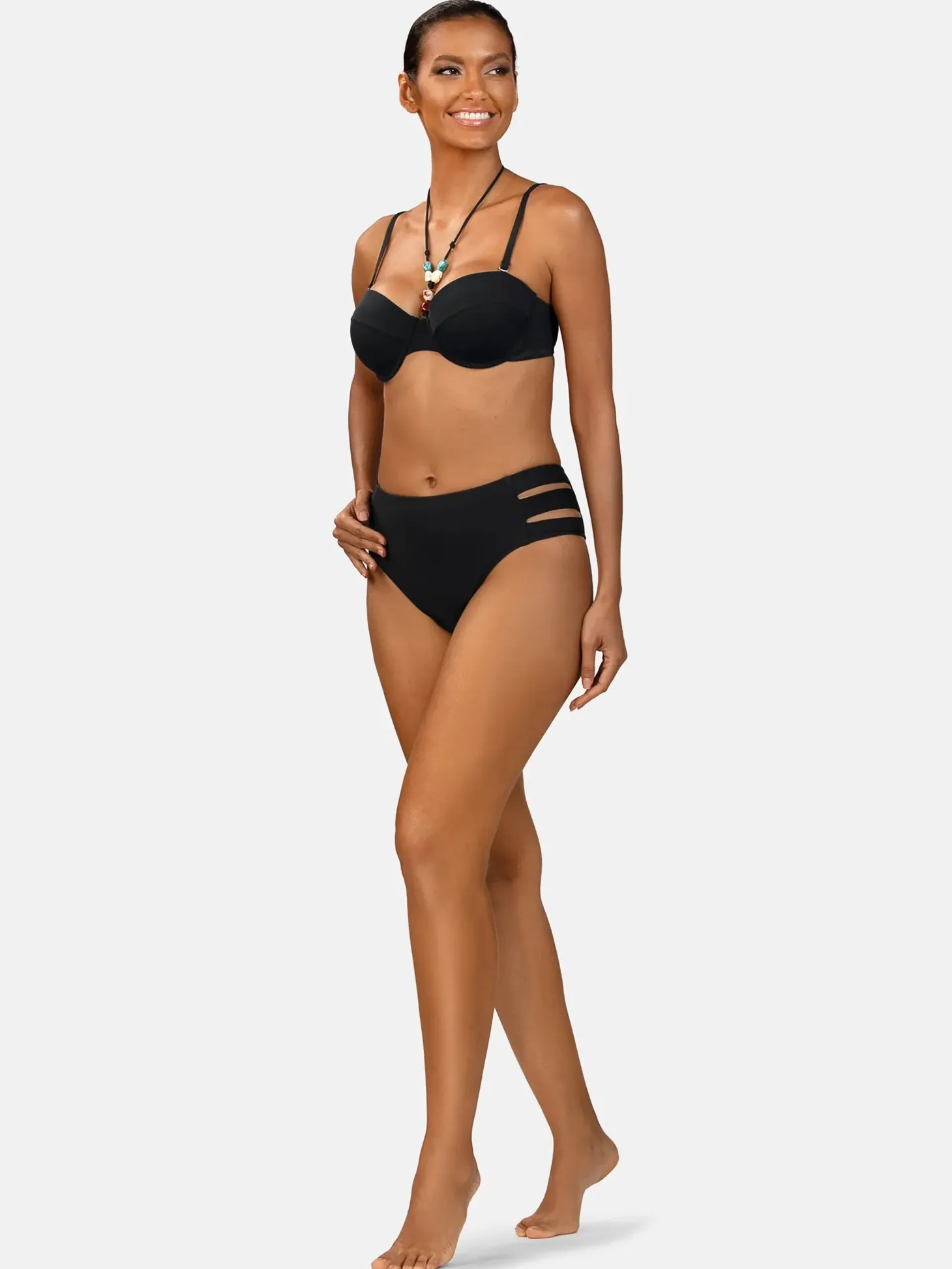 Czarne figi bikini high waist FD202A/509P prążek