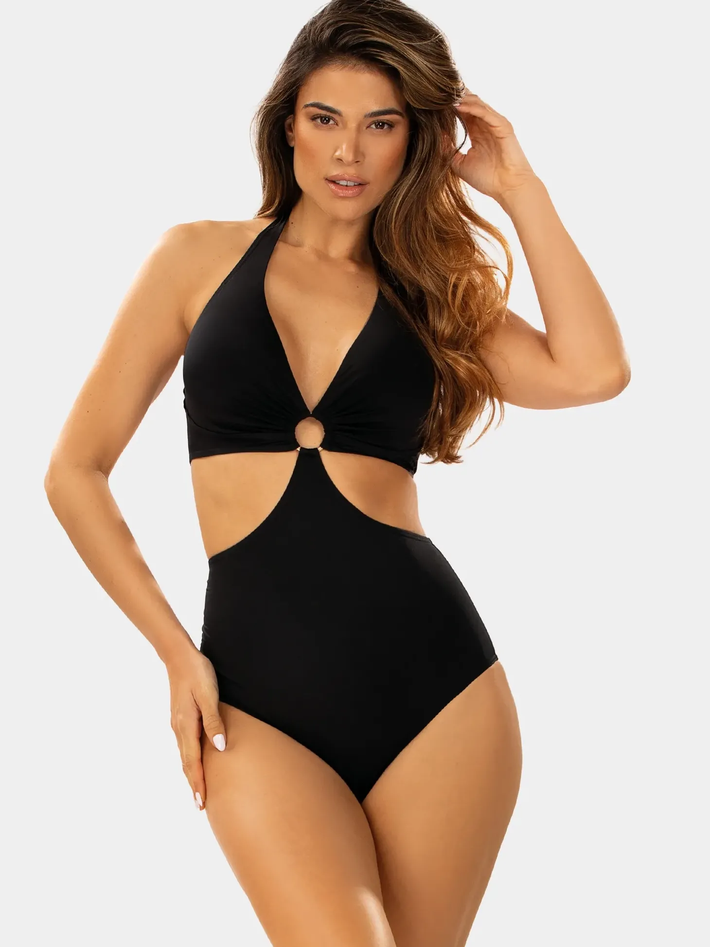 Czarne jednoczęściowe monokini plażowe F233/509