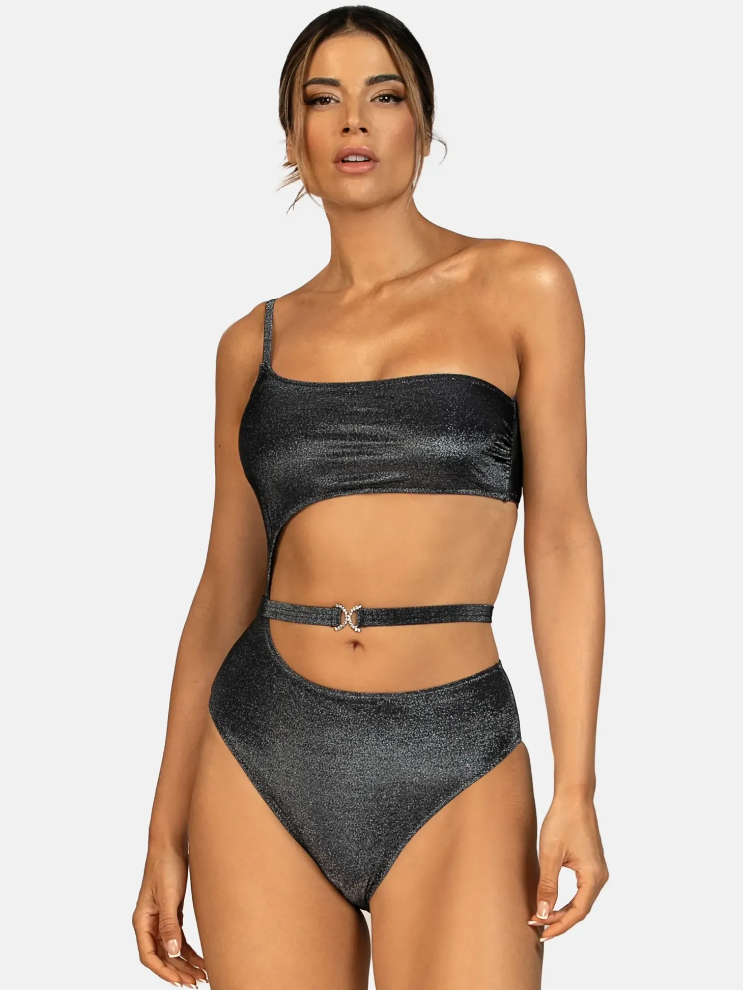 Czarny strój typu monokini tkanina Lurex FL29/707L