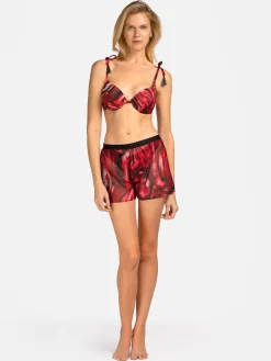Damskie transparentne szorty plażowe bordo print