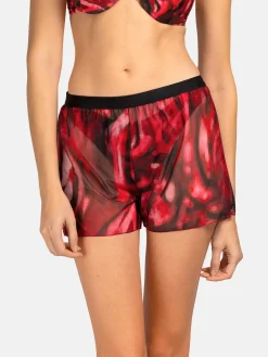 Damskie transparentne szorty plażowe bordo print