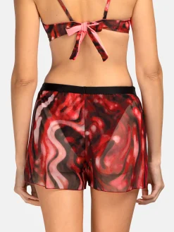 Damskie transparentne szorty plażowe bordo print