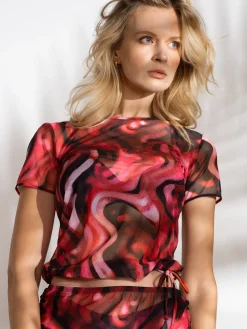 Damskie transparentne szorty plażowe bordo print