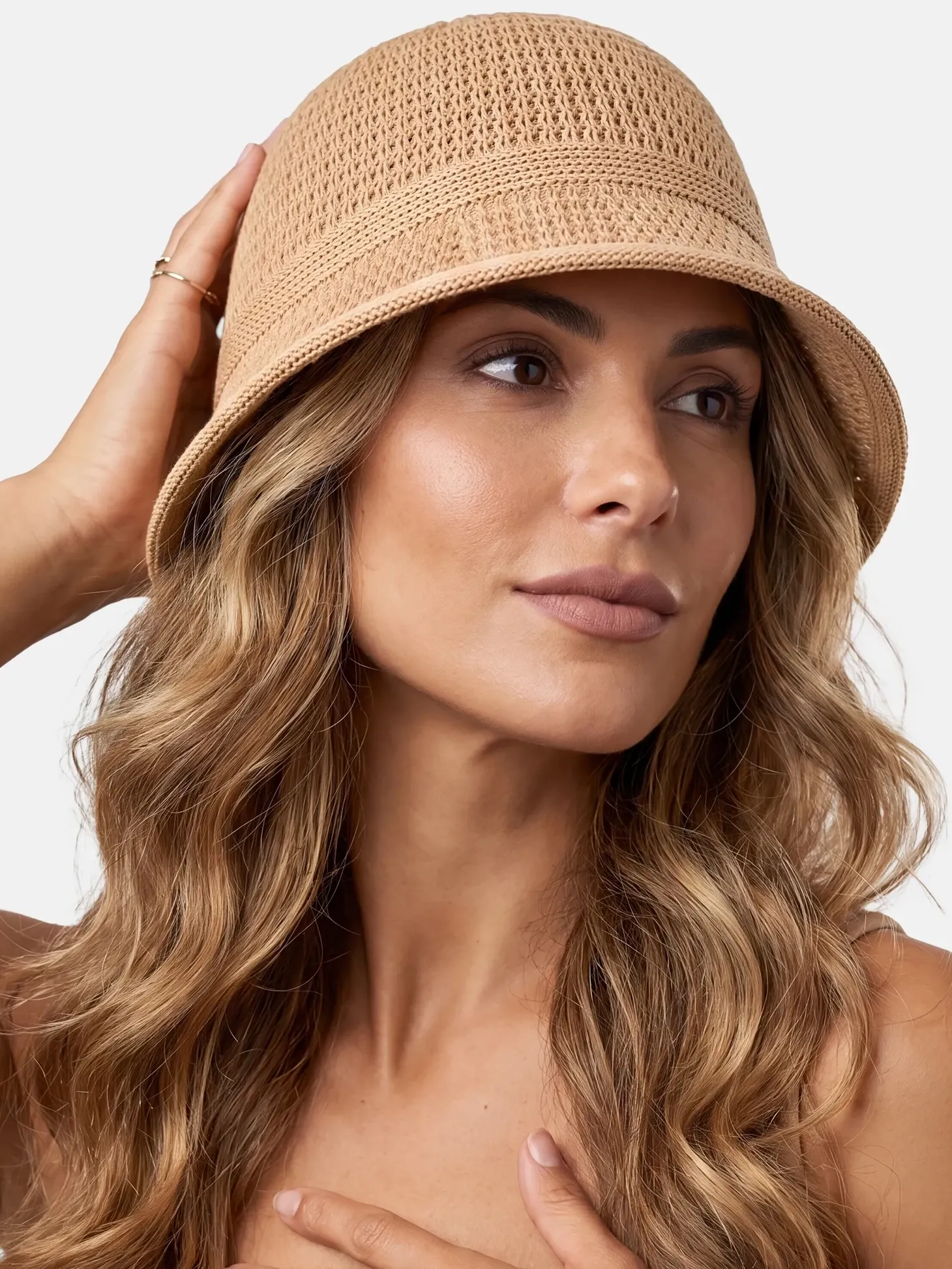 Damski kapelusz Bucket hat F65/K47/849 ciemny beż