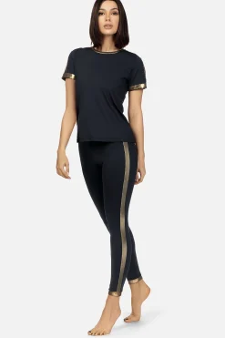 Elegancki czarno-złoty t-shirt Casual BLU02/518