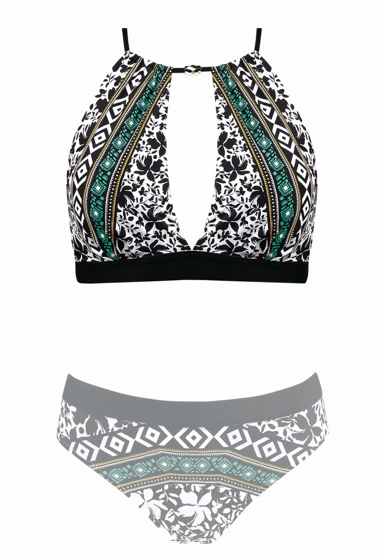 Góra bikini orient print z czarnym pasem FLG12/822