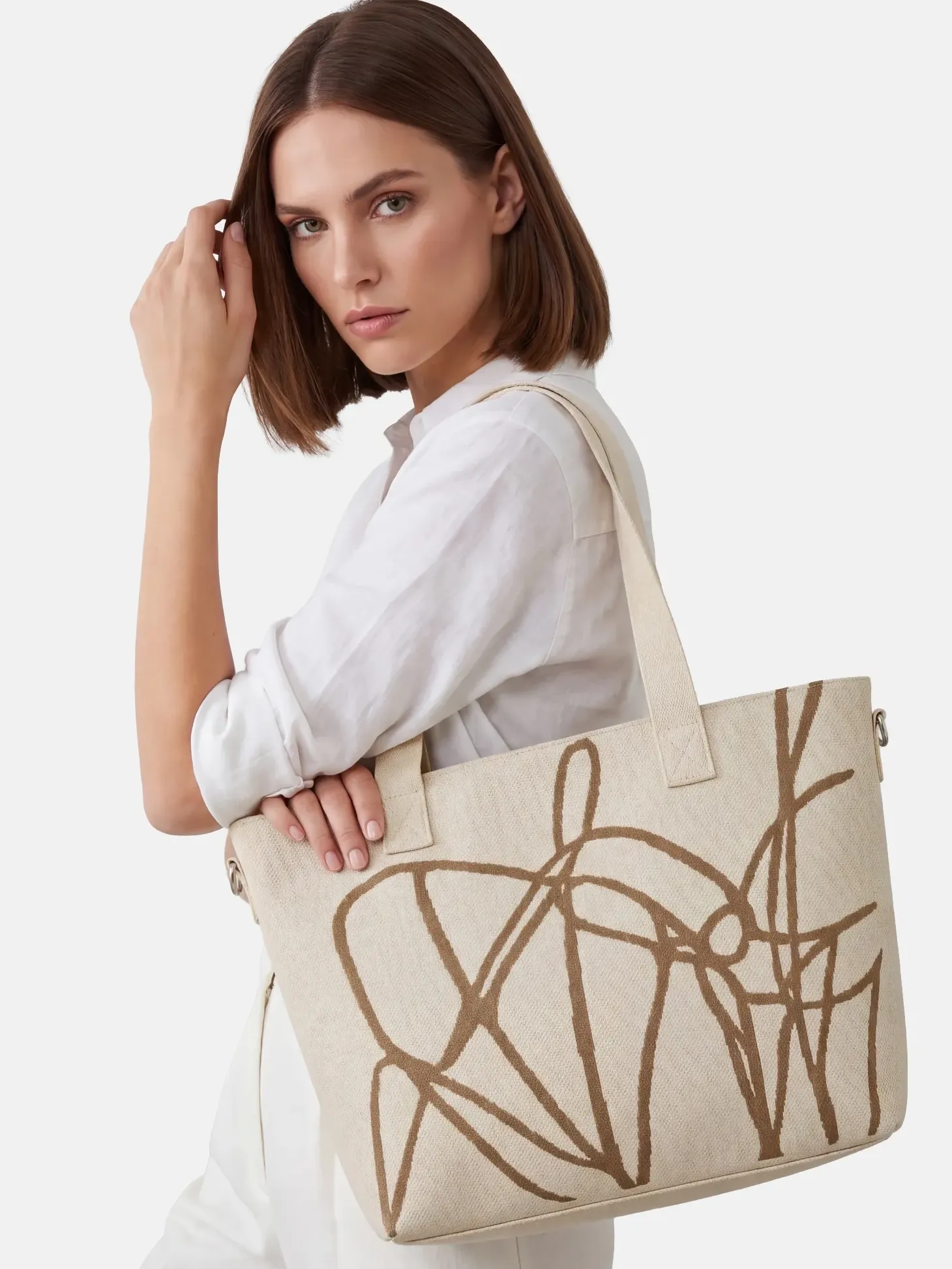 Jasnobeżowa duża torba damska shopperka F87/BAG58