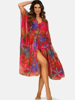 Kolorowe kimono plażowe długa narzutka F219/921