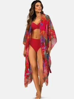 Kolorowe kimono plażowe długa narzutka F219/921