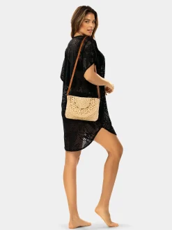 Mała pleciona torebka boho F87/BAG49 jasny beż