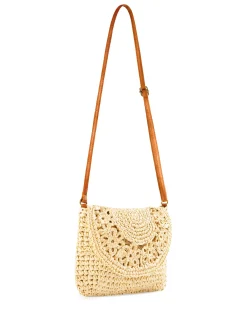 Mała pleciona torebka boho F87/BAG49 jasny beż