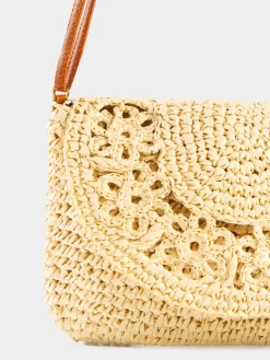 Mała pleciona torebka boho F87/BAG49 jasny beż