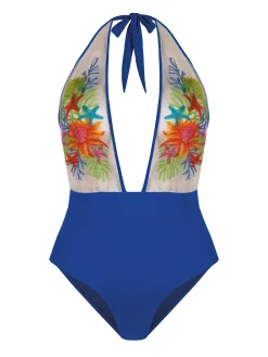Monokini jednoczęściowe kwiatowy haft FL168A/604H