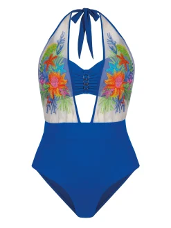 Monokini jednoczęściowe kwiatowy haft FL168A/604H