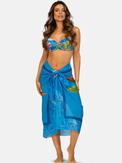 Niebieska chusta plażowa | Pareo w kwiaty F62K/920
