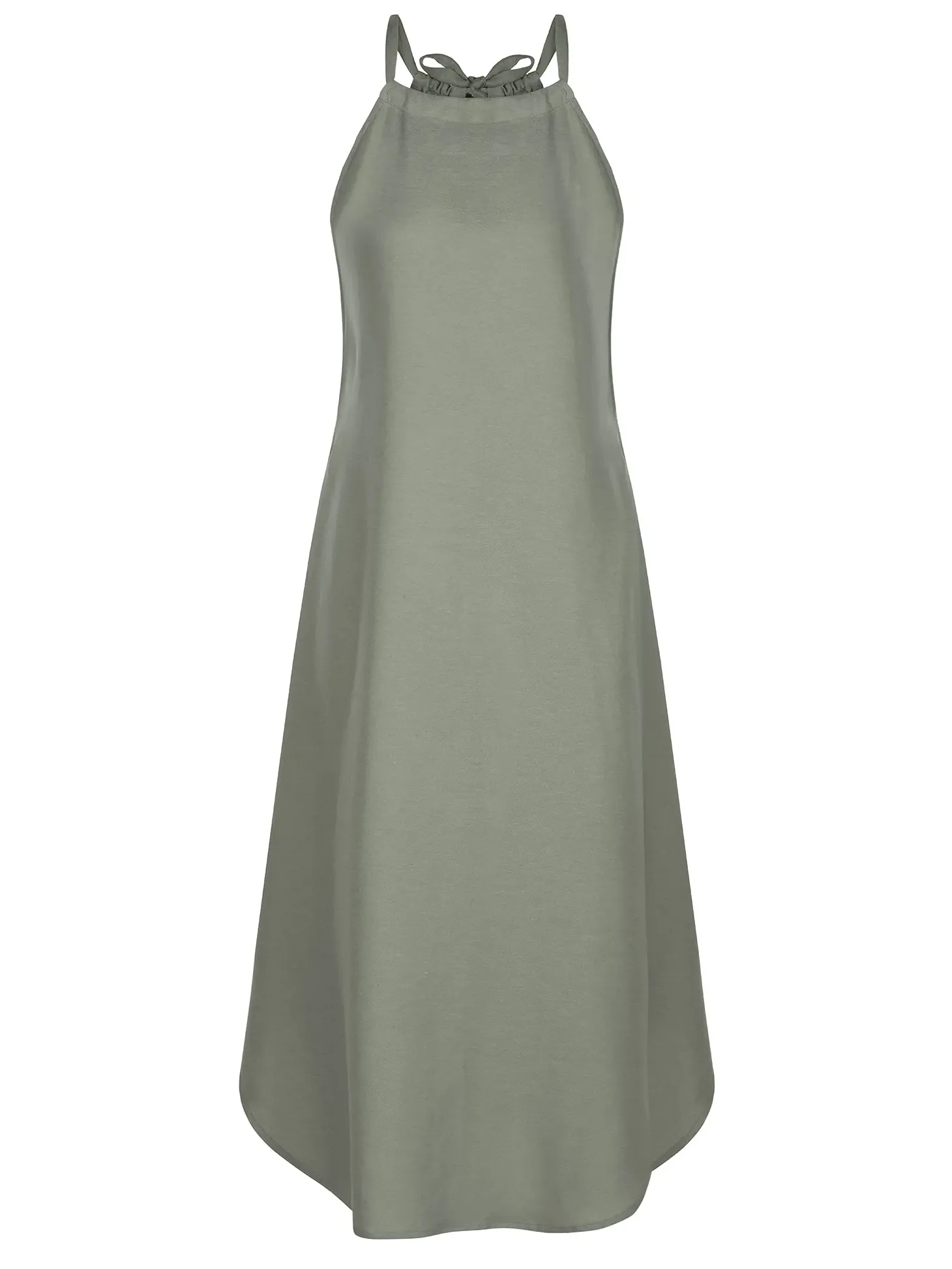 Sukienka maxi z lnem na ramiączkach F252/857 khaki