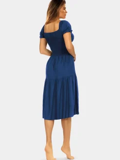 Sukienka Midi Hiszpanka z pufkami F170A/839 Navy