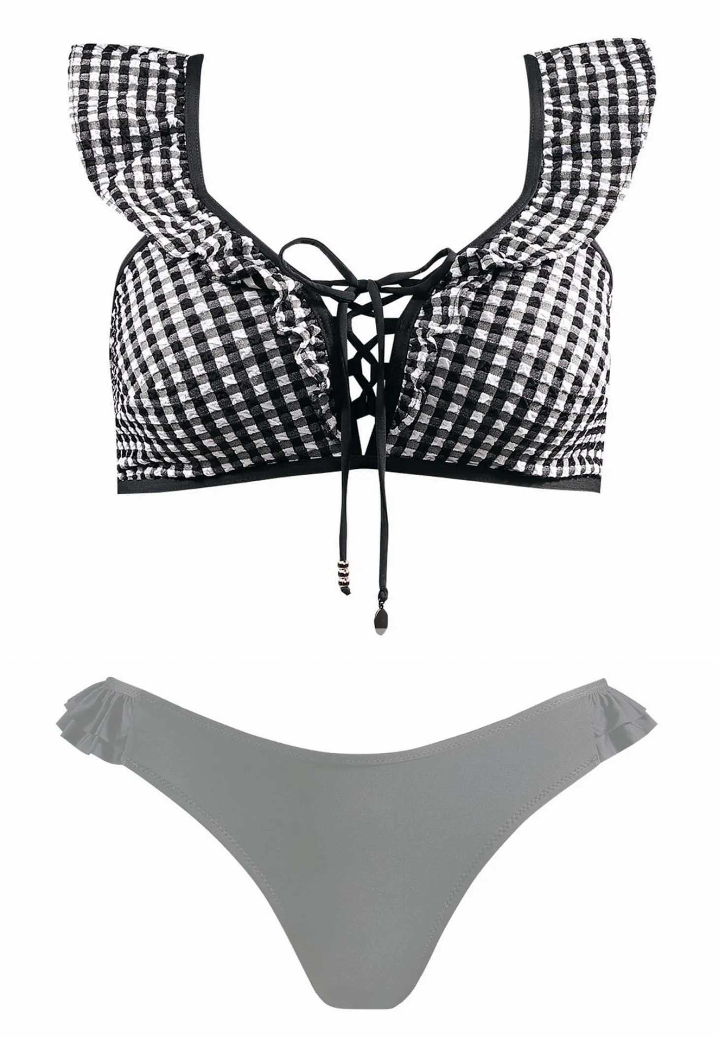 Sznurowana góra bikini z falbanką kratka FG188/824