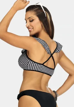 Sznurowana góra bikini z falbanką kratka FG188/824