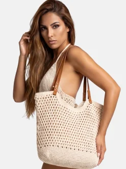 Torba plażowa na ramię shopperka F87/BAG56 ecru