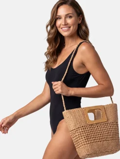 Torebka plażowa - beżowy pleciony koszyk F87/BAG34