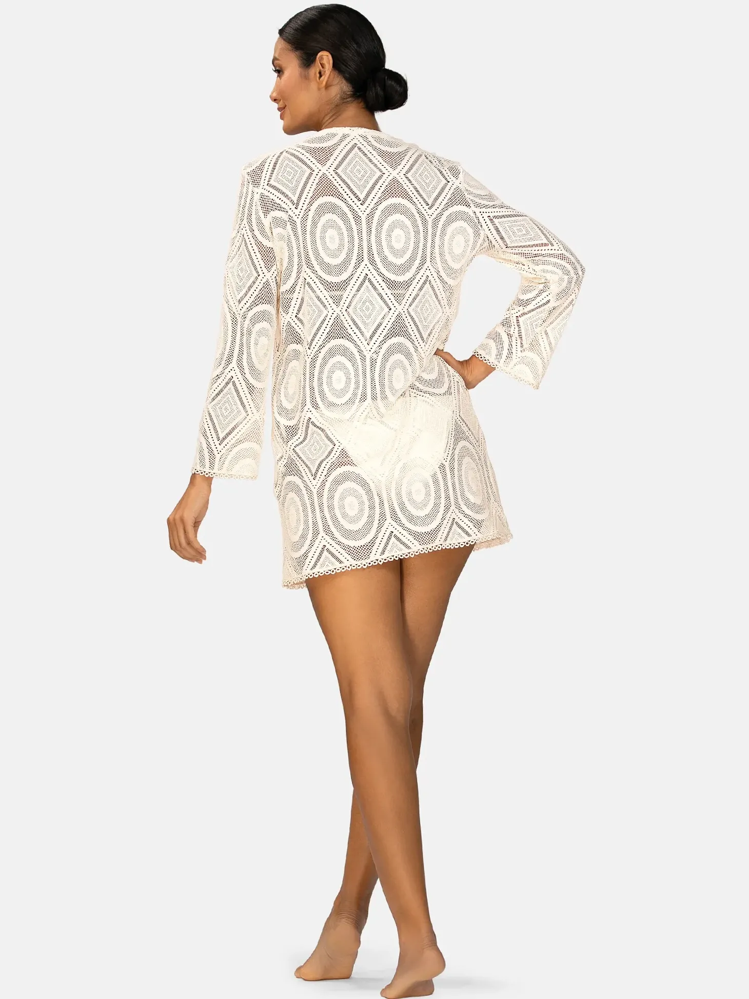 Tunika plażowa Boho z długim rękawem F235/641H