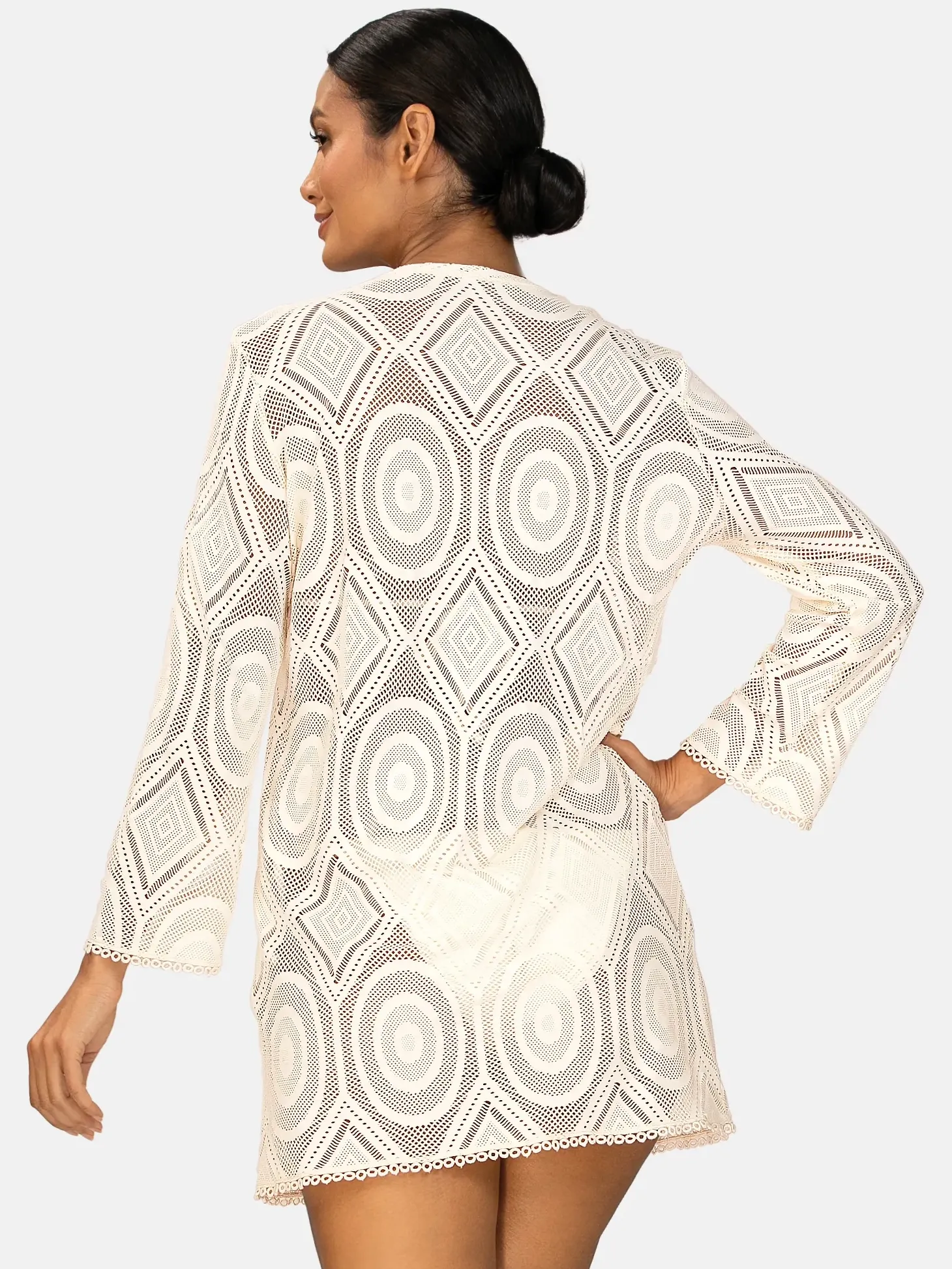Tunika plażowa Boho z długim rękawem F235/641H