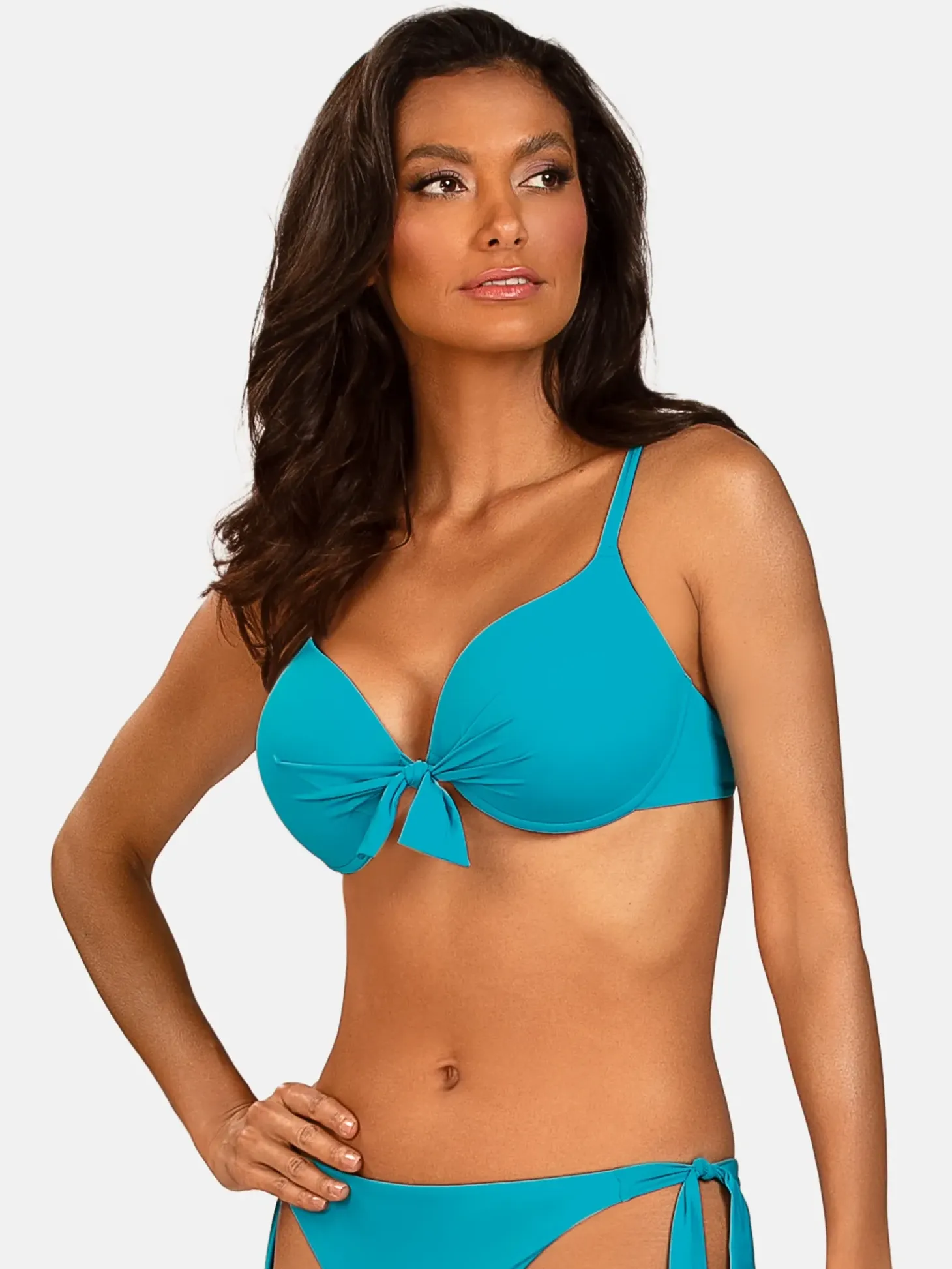 Turkusowa góra od bikini z efektem p-up FG228/844