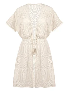 Wiązana narzutka plażowa ze wzorem boho F218/641H