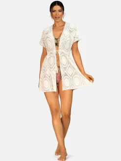 Wiązana narzutka plażowa ze wzorem boho F218/641H
