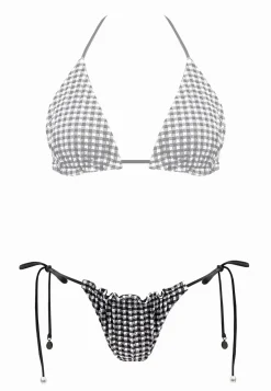 Wiązane figi bikini biało-czarna kratka FD144A/824