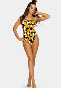 Wycięty kostium kąpielowy - Mango print F149/825