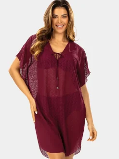 Wygodna tunika plażowa oversize F122A/910H bordo