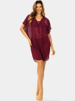 Wygodna tunika plażowa oversize F122A/910H bordo