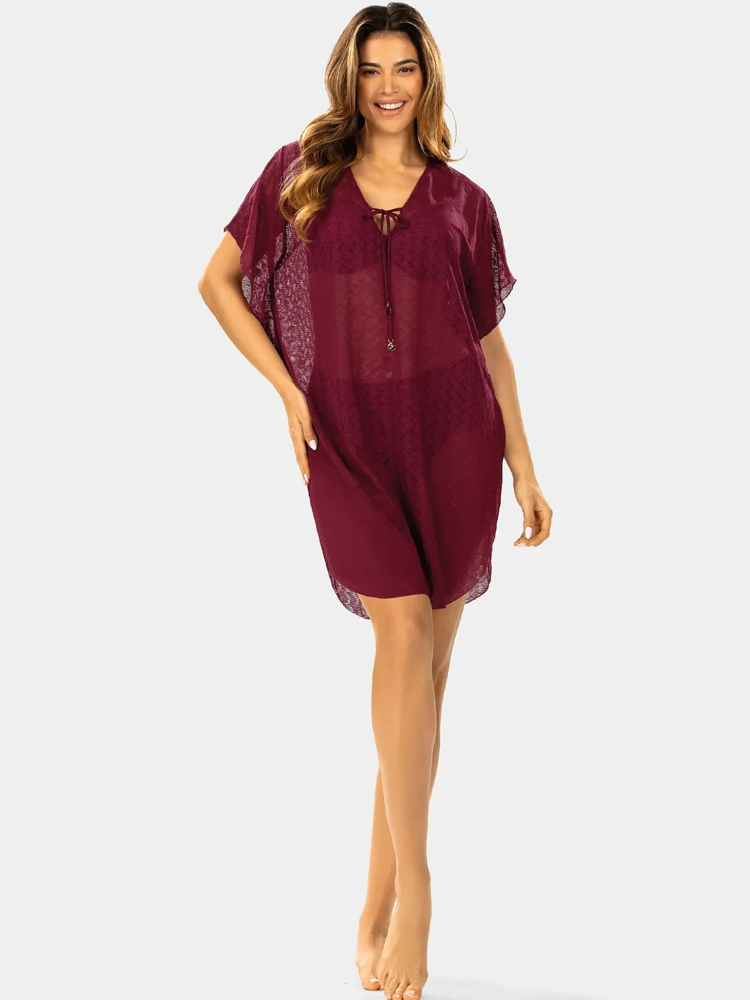 Wygodna tunika plażowa oversize F122A/910H bordo