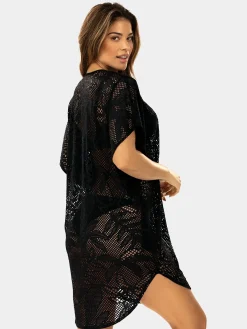 Wygodna tunika plażowa oversize F122A/509H czarna