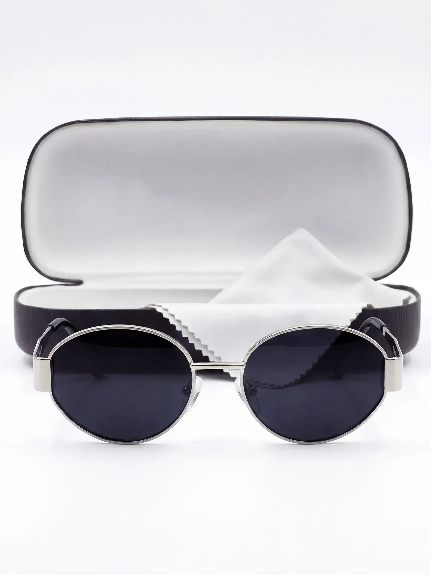 Zestaw | Czarne owalne okulary w stylu MARC silver